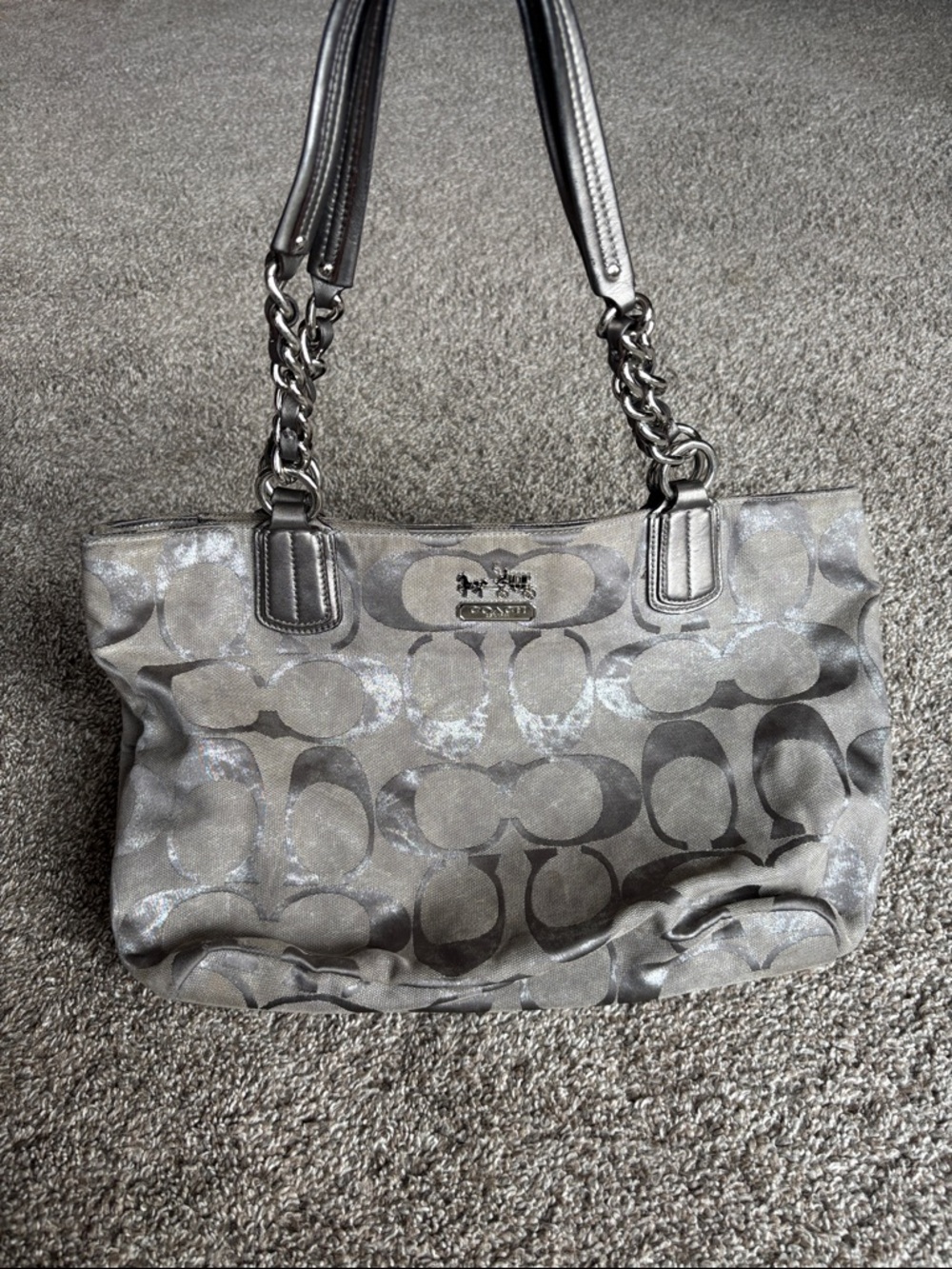 Coach Metallic Signature Tote in Silver